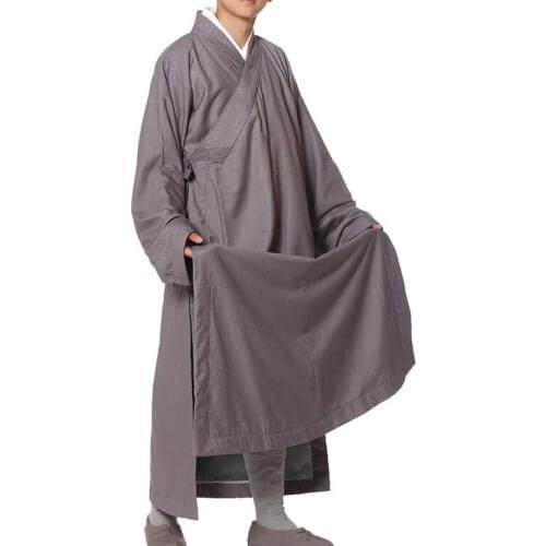 Unisex yellow/gray Winter warm buddhist shaolin monk kung fu suits buddha robe gown zen lay clothing