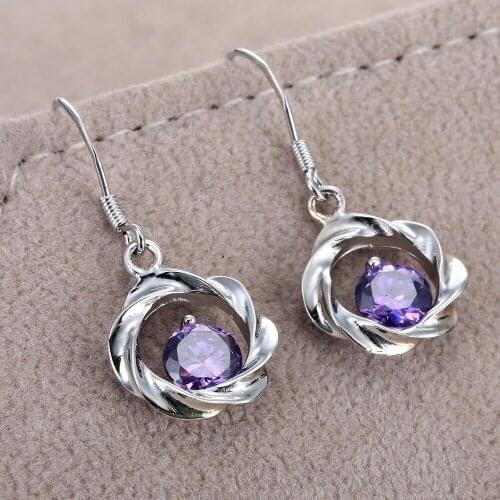 Gorgeous Women Jewelry Purple Zircon Dangle Earrings for Wedding Engagement Party Set Gifts