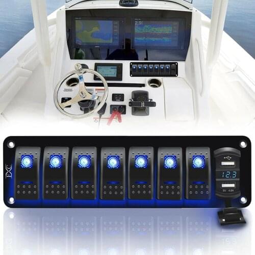 Waterproof 8 Gang Car Boat Marine LED Rocker Switch Panel Dual USB Charger Universal Interior Replacement Parts