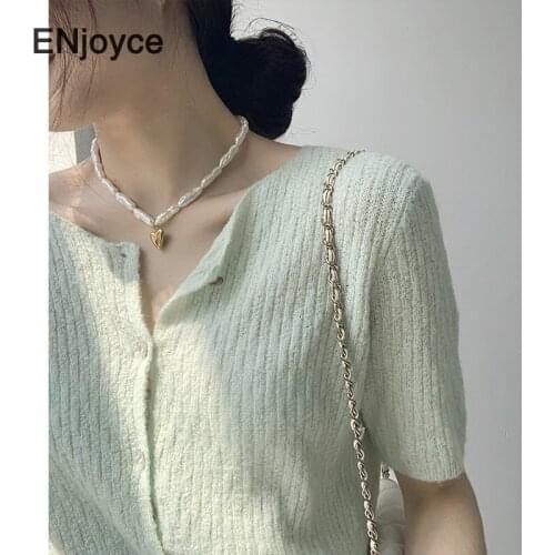Spring Summer French Style Short Sleeve Knitted T-Shirt Women Vintage Single Breasted Thin Sweaters Cropped Tops Cardigans Coat