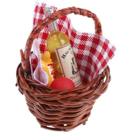 1:12 Dollhouse Miniature Food Toy Dinning Fruit Bamboo Basket Wine Bannana 1/12 Scale Food Dolls House Miniature Accessories