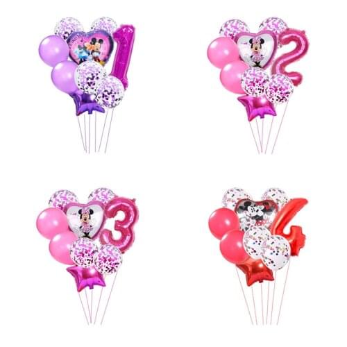 1 set Disney Mickey Minnie Anime cartoon Aluminum balloon digital Confetti Sequin Balloon Birthday party decoration balloon