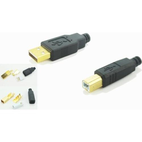 1Set Copper Gold Plated USB A + B Type A - B Plug USB Cable AB for DIY Audio