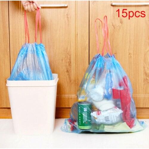 15PCS Kitchen Bathroom Drawstring Trash Bag Durable Disposable Plastic Waste Trash Garbage Bags Clean Up Kitchen Tool 45x50cm