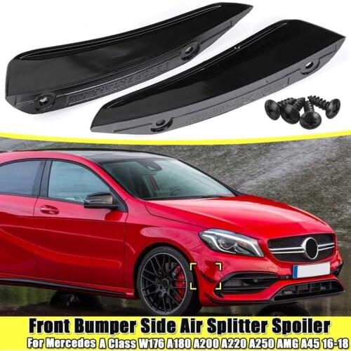 New2Pcs Front BUmper Side Air Splitter Spoiler Black for Benz Mercedes W176 A180 A200 A220 A250 Amg A45 a Class 2016-2018