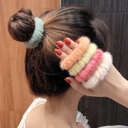 200pcs/lot DIY Simple Multi Mink Hair Plush Rubber Bands Elasticity Warmth Hair Bands Styling Tools Accessories HA1501