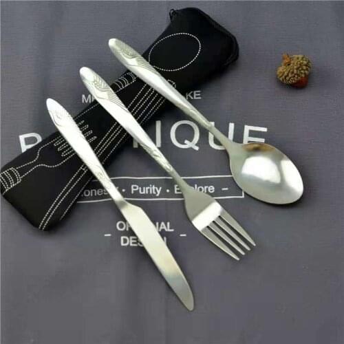 3pcs Set Dinnerware Portable Printed Stainless Steel Spoon Fork Steak Knife Set Travel Cutlery Tableware with Bag