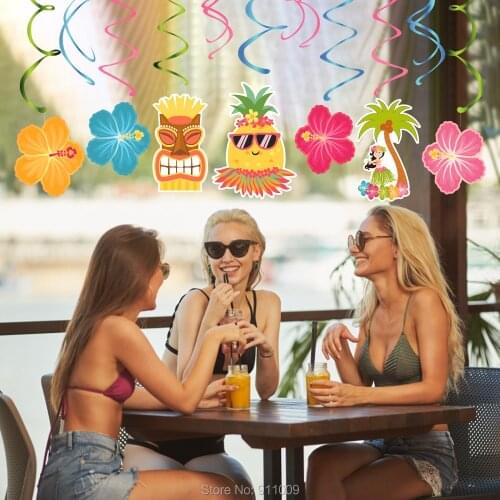 30pcs/set Hawaii Party Decorations PVC Ceiling Pineapple Hanging Swirl Summer Hawaii Theme Wedding Birthday Party Supplies XL002