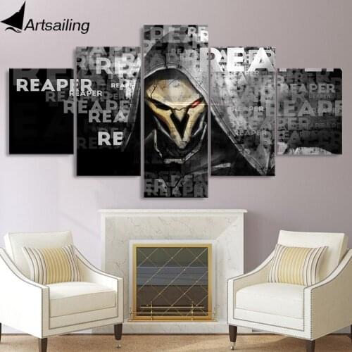 5 piece canvas painting reaper skull game posters canvas painting for living room home decor free shipping XA2255B