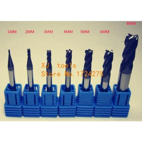 7pcs/set of 1 2 3 4 5 6 8mm Four Flutes Solid Carbide End Mill ALTiN Coat, CNC Milling Cutter Bits for Metal Cutting
