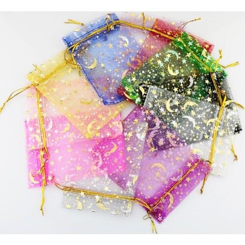 9*12cm multi-color stars and moon bronzing drawstring yarn bag wedding candy gift packaging bag gift jewelry cosmetic storagebag