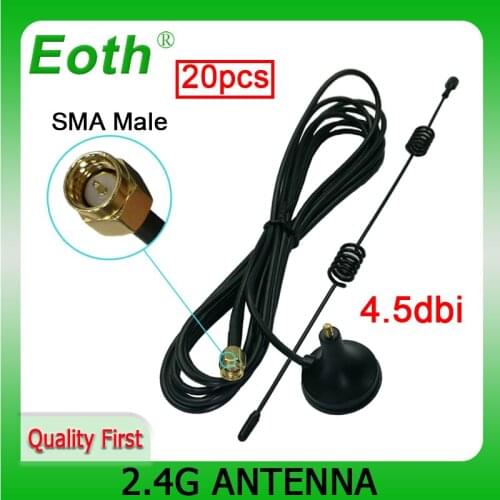 10pcs 2.4Ghz Wifi Antenna SMA Male Connector 4.5dbi 2.4 ghz antena magnetic base Sucker antenne 3 meters extension cable wi-fi