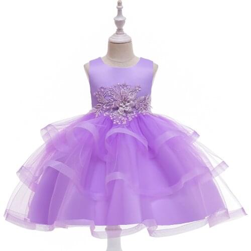 Ballgown Flower Dress For Girls Birthday Present Wedding Party Princess Girls Dress Toddler Girl Dresses Purple Kids Clothes