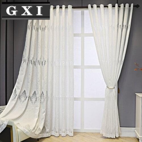 White Floral Sheer Curtains for Living Room Jacquard Hollow Geometric Leaf Voile Villa Patio French Window Drapes Tenda