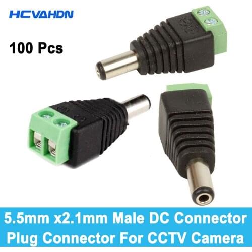 Big sale 100PCS DC Connector CCTV male Plug Adapter Cable UTP Camera Video Balun Connector 5.5 x 2.1mm Free shipping