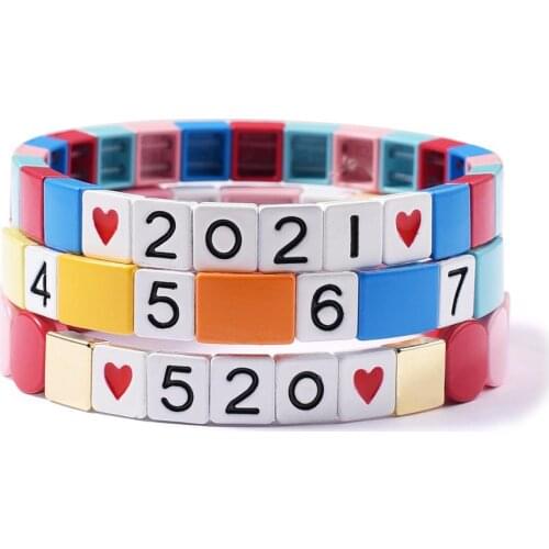 2021 Number Tile Beads Strand Bracelet Friendship Wrap Bracelet Gifts for the New Year Handmade Charm Bracelet Women Accessories