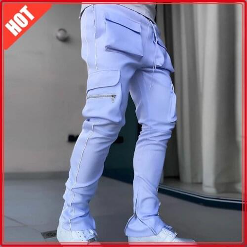 New Men Pants Workwear Pants Men Stretch Multi-pocket Reflective Straight-leg Sports Fitness Leisure Trousers -40