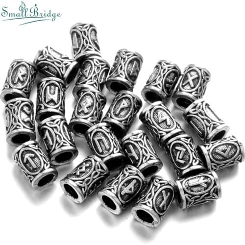 Antique Silver Vintage Rune Viking Beads For DIY Bracelet Necklace Jewelry Making Accessories Charm Beard Hair Metal Tube Beads