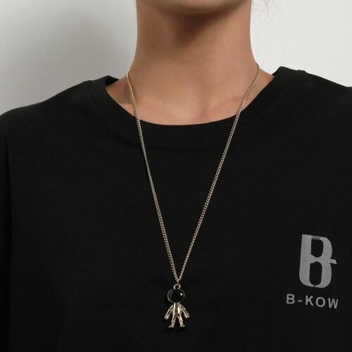 Fashion Spaceman Necklace Pendant Man Women Gold Silver Color Personality Simple Long Sweater Chain Necklace Jewelry