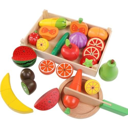 Wooden baby toy Cutting Fruit Vegetable Play miniature Food Kids Wooden baby early education real life cosplay kitchen food toys