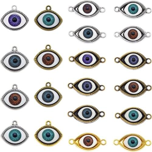 Julie Wang 10PCS Human Eyes Charms Random Mixed Alloy Demon Evil Eye Connector Pendant Bracelet Jewelry Making Accessory