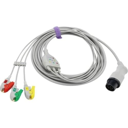 Nihon Kohden Compatible ECG Cable for Cardiolife Bifasic Defibrillator, 3 Leads IEC Clip/ Grabber, 11 Pins Connector