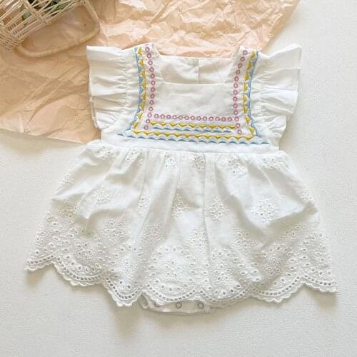 Korean Style Summer Baby Girls Clothes Infant Baby Girls Embroidery Flying Sleeve Jumpsuit Toddler Baby Girl Dress Romper