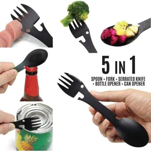 Multitool Stainless Steel Spoon Fork Tableware Can Opener Portable Utensil Flatware Cutlery Bottle Camp Picnic Spork