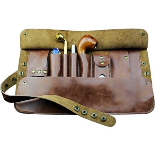 Multi-bucket Large Capacity Leather Pipe Bag Cowhide Hand-rolled Cigarette Portable Multipurpose Cigarette Case Lighter Storage