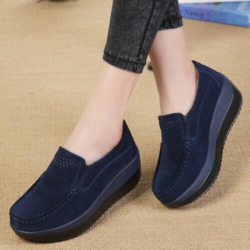 Women Flats Platform Loafers Ladies Elegant Genuine Leather Moccasins Shoes Woman Autumn Slip On Casual Womens Shoes
