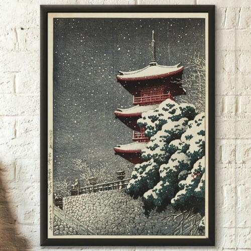 Wall Artwork Yasugi Pagoda Snow Night Scenery Canvas Painting Home Decor Ukiyo-e Pictures Modular Japan Kawase Hasui Poster Gift