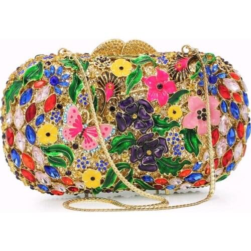 Latest Design Ladies Party Small Purses Fashion Flower Crystal Clutches bag Handbag Purse Female Prom wallet Bridal Shoulder Bag