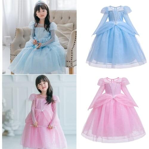 Elsa Anna Dress Sequins Fancy Cosplay Princess Costume Blue pink Ball Gown Christmas Birthday Party Vestido