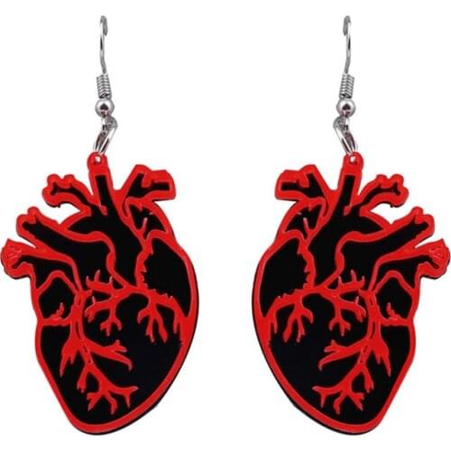 New Red Black Beating Heart Acrylic Drop Earrings for Women Creative Cool Punk Geometric Dangle Earrings Fashion Party Jewelry