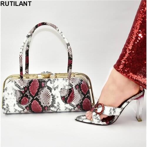 New Fashion Woman Italian Shoes and Bags Set African Party Pumps Shoe and Bag Set High Heels Sandals Women Square Toe Elegant