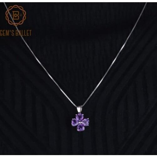 Gems Ballet 925 Sterling Silver Clover Pendants 3.31Ct Natural Amethyst Gemstone Necklace Fine Jewelry For Women Wedding
