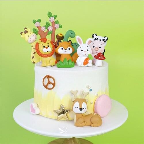 Baby Birthday Cake Topper Forest Animal Elephant Fox Lion Piglet Decorations Boy Girl Weekend Jungle Party Dessert Supplies