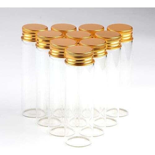 30*100*21mm 50ml Bottles Glass Vials Jars With Aluminium Screw Cap Empty Bottles Golden Lids Glass Bottles Gift Vials Jars 50pcs