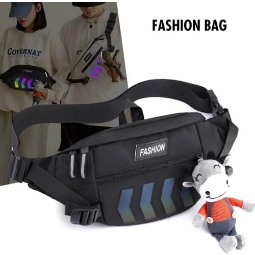 Street Trend Waist Pack Unisex Reflective Stripe Crossbody Pouch Nylon Running Belt Purse Phone Pouch Men Chest Bag Fanny Pack