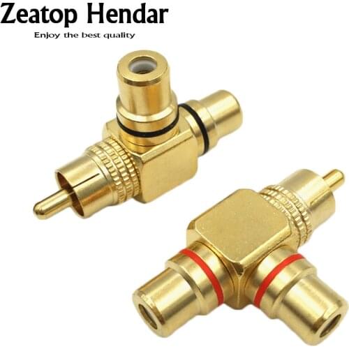 2Pcs High Quality Gold Plated RCA Male to 2 Female RCA Splitter Adapter AV Video Audio T Plug RCA 3 way Plug