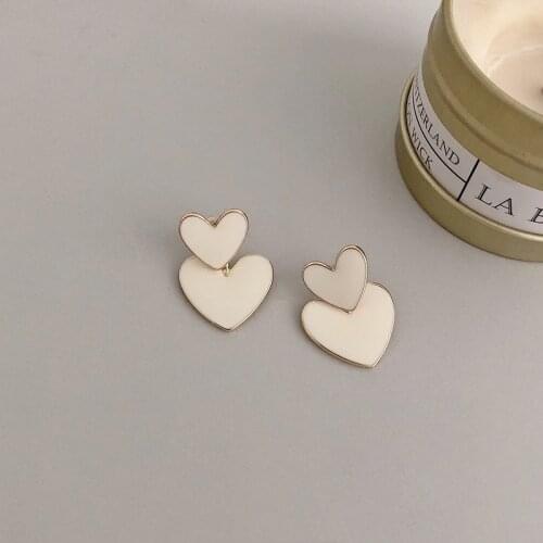 TIMEONLY Unique Design White Enamel Heart Drop Earring for Women Charm Double Layed Heart Shape Dangle Earring Two Ways To Wear