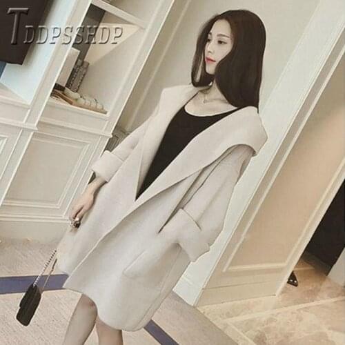 2019 Spring Autumn Women Woolen Coat Loose Cardigan Pocket Female Overcoat
