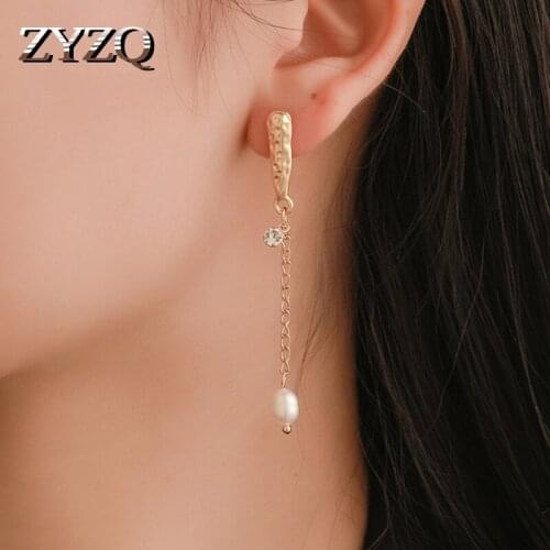 ZYZQ Trendy Tassel Imitation Pearl Drop Earrings For Women Simple Asymmetrical Long Temperament Earrings Anniversary Jewelry