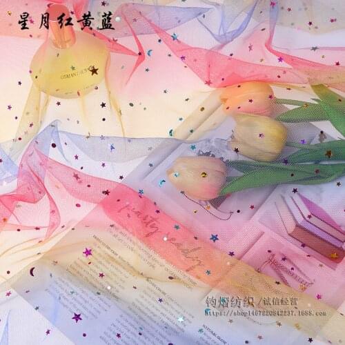 160cmx100cm Gradient Rainbow Star Sequined Mesh Tulle Fabric DIY Sewing African Net Tutu Skirt Princess Dress Wedding Decoration