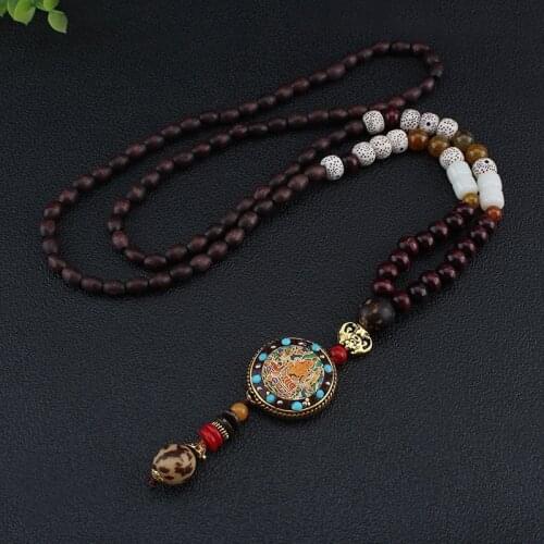 2020 New Vintage Nepal Long Buddha necklace Wood Beaded Pendant & Necklaces for Women Ethnic Bohemian Lucky India Jewelry