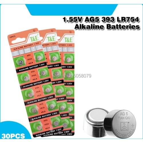 30pcs AG5 Alkaline Bateria Coin Cells D309 D393 G5 LR48 LR754 RW28 G5A L754 SR48 SR754 SR754W 15 48 193 309 393 546 393A Button