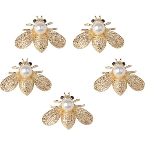 5 Pieces Bee Shape Alloy Crystal Flatback Ornaments Decoration