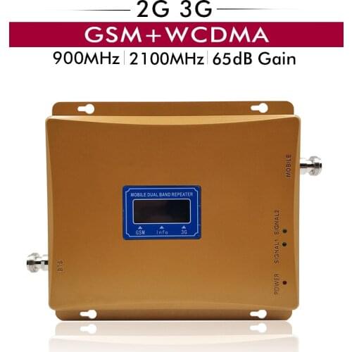 65dB Dual Band Booster 2G GSM 900MHz 3G UMTS WCDMA 2100MHz Cellular Cell Phone Repeater Mobile Signal Amplifier with LCD Display