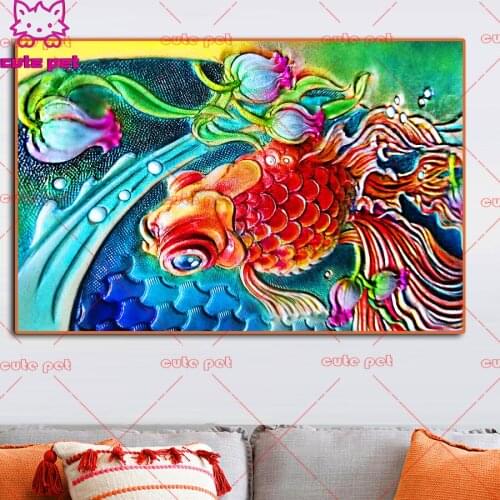 DIY Diamond Embroidery"Koi Goldfish" 5d Full Square Diamond Painting Cross Stitch round Drill Mosaic diamond rhinestone Decor