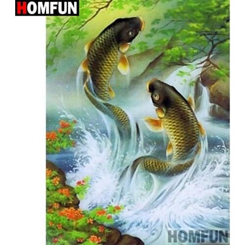 HOMFUN Full Square/Round Drill 5D DIY Diamond Painting "fish" Embroidery Cross Stitch 5D Home Decor A07568